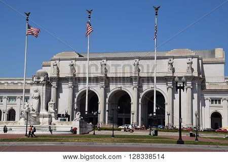 WASHINGTON, DC - APR 16: Union Station in Washington DC, as seen on April 16, 2016. Opened in 1907, it is Amtrak's headquarters.
