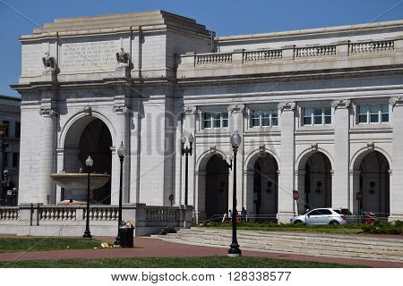 WASHINGTON, DC - APR 16: Union Station in Washington DC, as seen on April 16, 2016. Opened in 1907, it is Amtrak's headquarters.