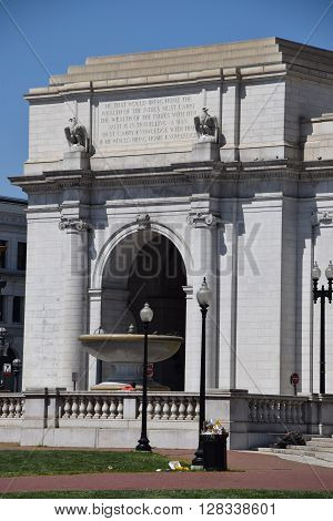 WASHINGTON, DC - APR 16: Union Station in Washington DC, as seen on April 16, 2016. Opened in 1907, it is Amtrak's headquarters.