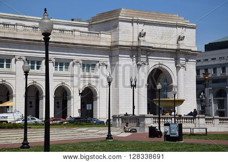 WASHINGTON, DC - APR 16: Union Station in Washington DC, as seen on April 16, 2016. Opened in 1907, it is Amtrak's headquarters.