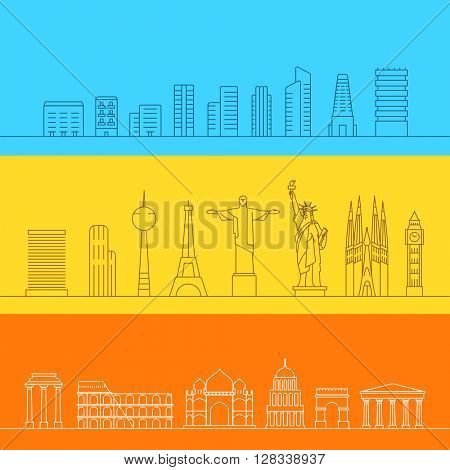 World famous signts abstract lineart silhouettes collection