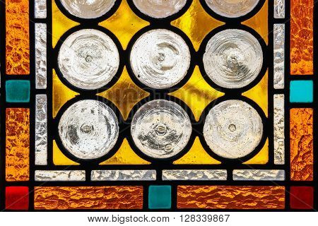 Multicolored Stained Glass Window With Circural Blocks