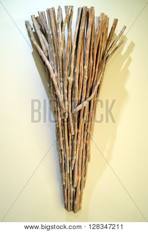 Decoration wall wooden of bamboo in the shape of V.