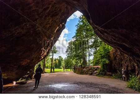 SIGULDA LATVIA - AUGUST 1: View from Gutmanis cave. Gutmanis cave is the only one cave in Latvia. August 2015