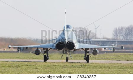 Leeuwarden, Netherlands - April 11, 2016: German Air Force Eurofighter During The Exercise Frisian F