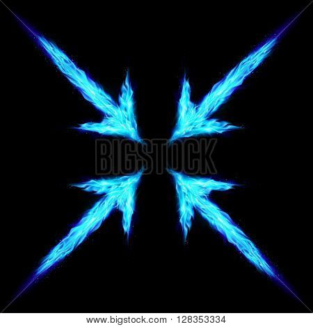 Four blue fire arrows directed to the centre. Illustration on black background