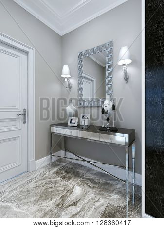 Console and mirror at luxury hall. 3d render