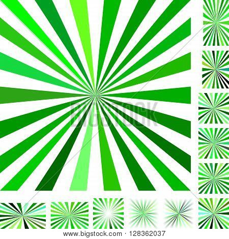 Green and white vector ray burst design background set. Different color, gradient, screen, paper size versions.