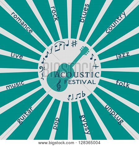 Template Design Poster with acoustic guitar silhoette. Idea to announce Live Music Festival with acoustic guitars. Festival Acoustic Music promotion advertisement. Vector illustration.