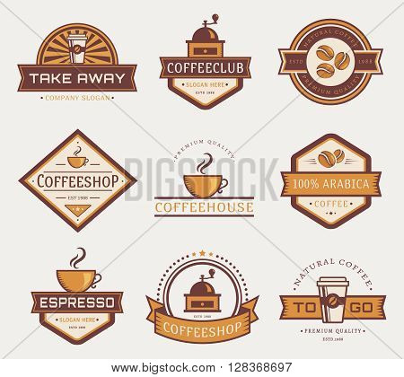 Coffee logo templates. Set of labels for coffee shop or cafe. Logotypes isolated on white background. Vector collection.