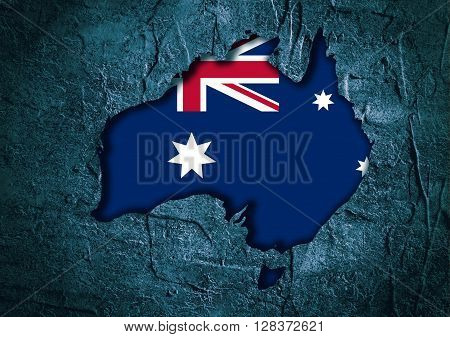 Image relative to Australia travel. Australia map in concrete textured frame