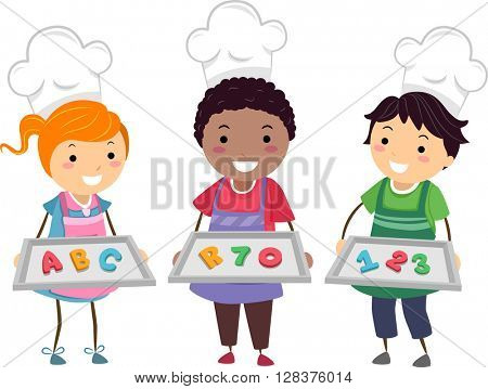 Stickman Illustration of Kids Presenting Cookies Shaped Like Letters