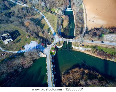 Aerial View Of The Bridge And The Road Over The River Aggitis An Autumn Day In Northern Greece