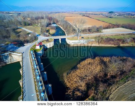 Aerial View Of The Bridge And The Road Over The River Aggitis An Autumn Day In Northern Greece