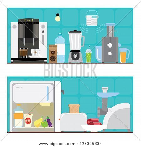 Banners with kitchen appliances. Two banners with different items of kitchen equipment and products.
