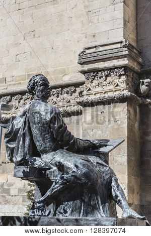 Jaen - Spain, may 2016, 2: Statue sculpted in bronze of the architect Andres de Vandelvira, architect and Spanish Renaissance stonemason. Placed in the rear part of the cathedral of Jaen, take in jaen, Spain
