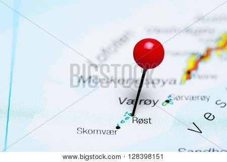 Rost pinned on a map of Lofoten Islands, Norway