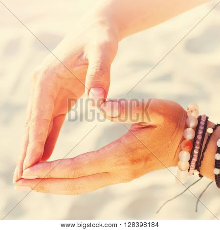 Hippie Human Woman Hand Form Heart Sand Beach Holiday Toned Sunshine