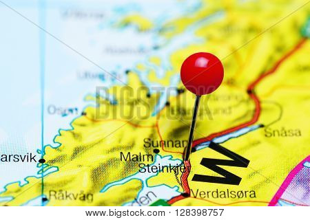 Steinkjer pinned on a map of Norway