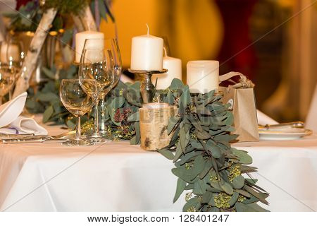 Wedding Table Set Decoration In The Restaurant
