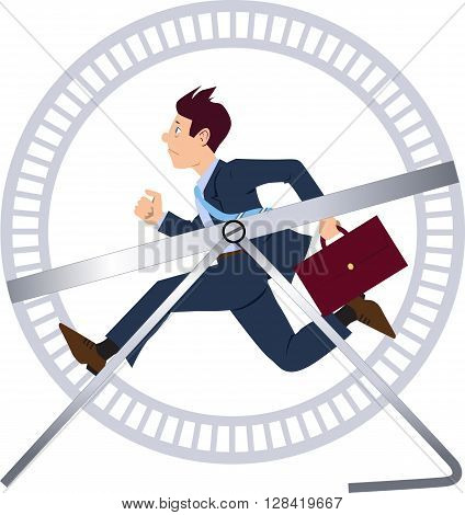Businessman running in a hamster wheel EPS 8 vector illustration
