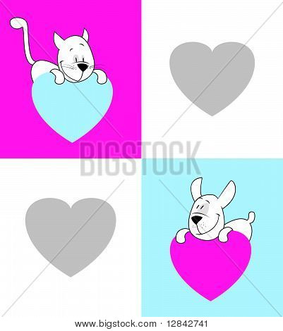 Cat and dog. Valentine's Day card