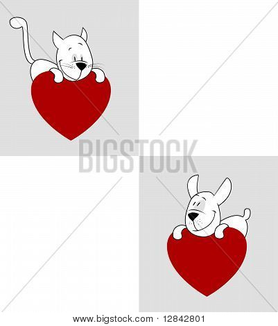 Cat and dog. Valentine's Day