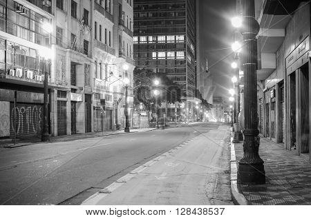 Sao Paulo, Brazil - January 25: Streets At Night Downtown Sao Paulo, Brazil, On January 25, 2016, In