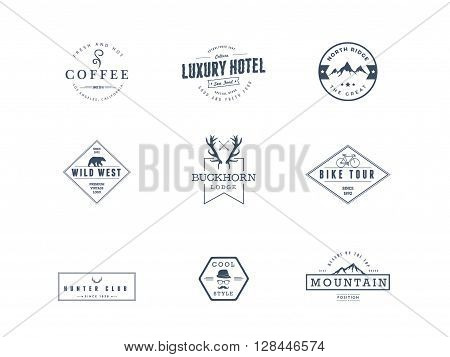 Vintage logos: coffee shop, wild, luxury hotel, hunting club