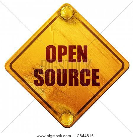 open source, 3D rendering, isolated grunge yellow road sign