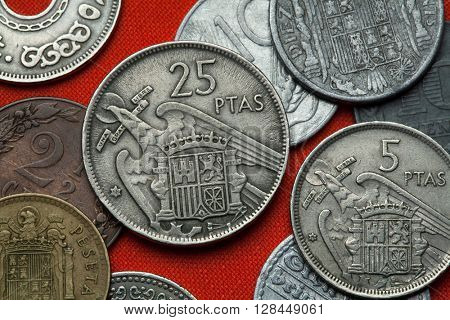 Coins of Spain under Franco. Coat of arms of Spain under Franco depicted in the Spanish 25 peseta coin (1957).
