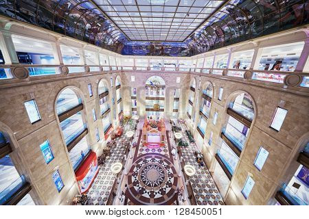 MOSCOW, RUSSIA - JUN 22, 2015: Main atrium of Central Children Store on Lubyanka square. This store is the largest children store in Russia, it was opened after reconstruction March 31 2015.