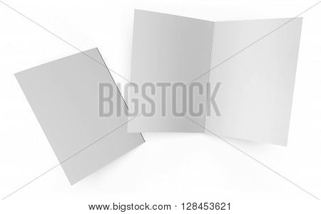 Open and closed folder isolated on white background. This mockup template includes a clipping path for easy booklet cover selection.