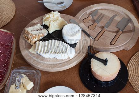 Homework healthy breakfast. Diet food. Breakfast for children. Well-laid wooden table.