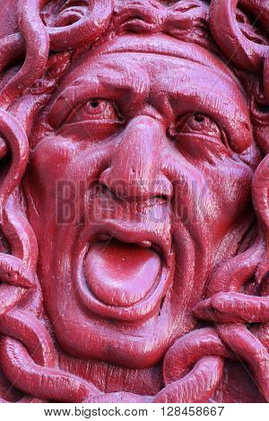 Detail of an old door in Paris representing the gorgon Medusa