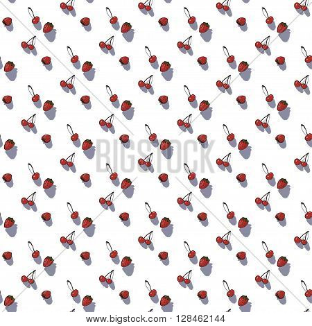 Seamless pattern with cherries and strawberries with a shadow on the plane white bachground of red berries. Design for textile, wallpapers, packaging, kitchen interiors