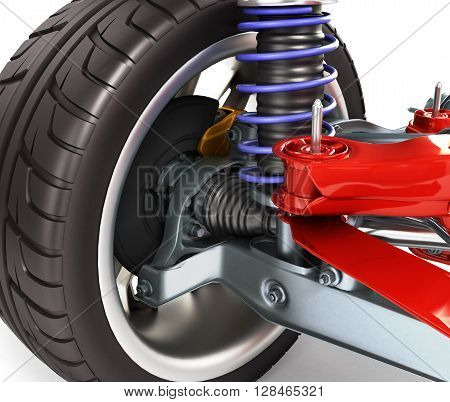 Car Suspension Separately From The Car Isolated On White 3D Illustration