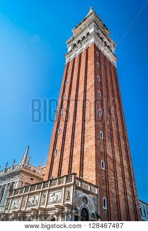 St Mark's Campanile is the bell tower of St Mark's Basilica in Venice, Italy, located in the square of the same name. The tower is almost one hundred meters tall.