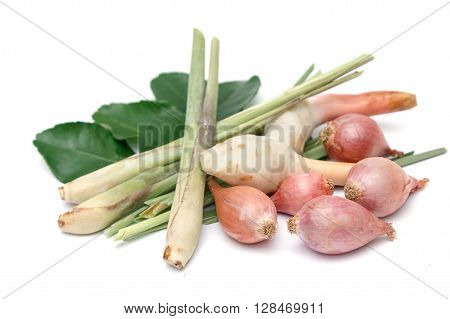Tomyum Thai food seasoning ingredients on white background