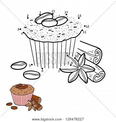 Numbers Game For Children, Vector Cupcake With Coffee Beans