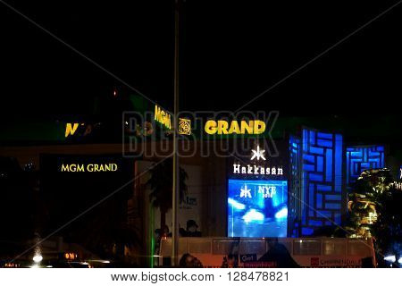 LAS VEGAS, USA - DECEMBER 23, 2015: The abstract reflections of casinos and luxury hotels MGM Grand and the nightclubs Hakkasan in a windowpane on December 23, 2015 in Las Vegas.