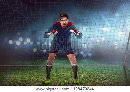 Goalkeeper In Front Of Goalpost