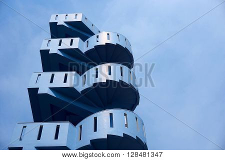 modern abstract staircase against the blue sky