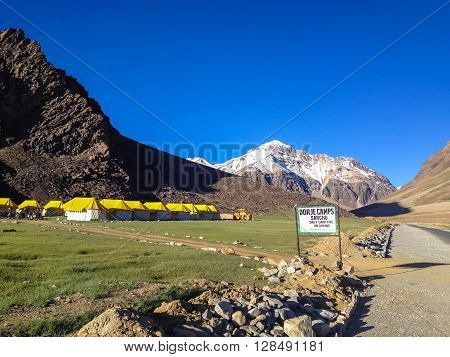 LADAKH INDIA - JULY 6 2014 : Sarchu camp Leh-Manali road India