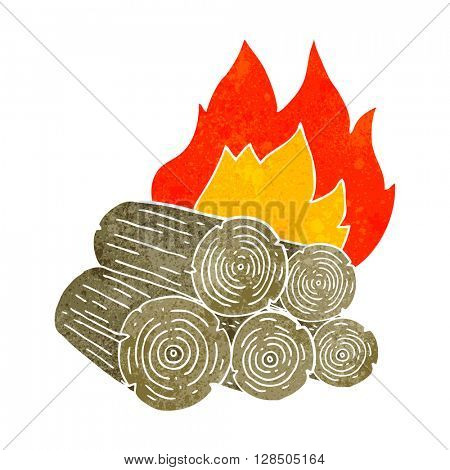 freehand retro cartoon burning logs