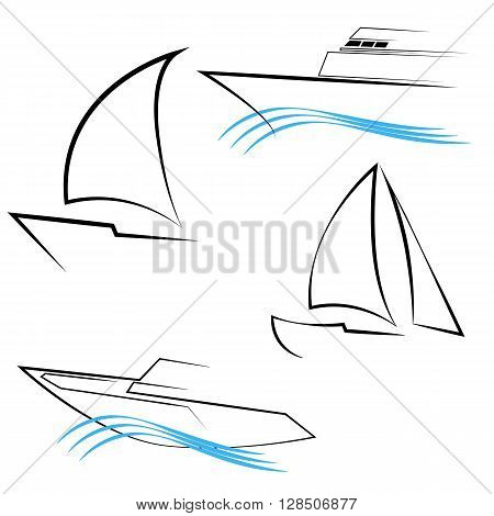 Yachts Silhouettes. Line Yachts Symbols. Yachting and Regatta Icons. Yacht Logo Templates on White Background