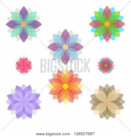 Fully vector set of stylized flowers (blooms). Stylized flowers collection in various colors and sizes. Flowers icons for various use like a stickers icons background stamps etc.