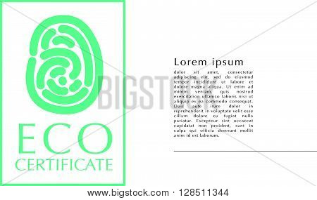 Vector flat eco product emblem. Ecological cosmetic sign. Eco badge. Finger stamp. Natural product line. Nature certificate quality. Eco symbol. Natural cosmetics. Eco friendly logo. Bio organic product.