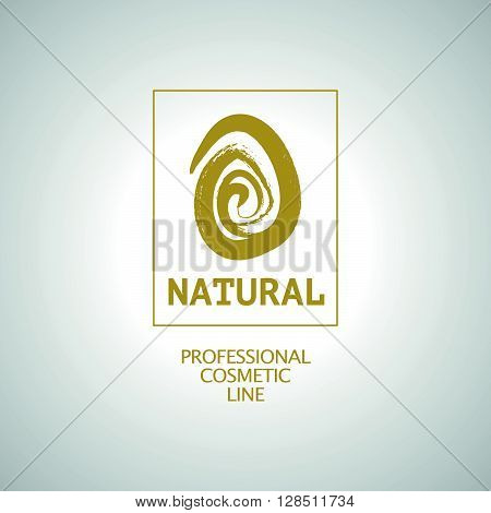 Vector flat eco product emblem. Ecological cosmetic sign. Eco badge. Finger stamp. Natural product line. Nature certificate quality. Leaf icon. Eco symbol. Natural cosmetics. Eco friendly logo. Bio organic product.