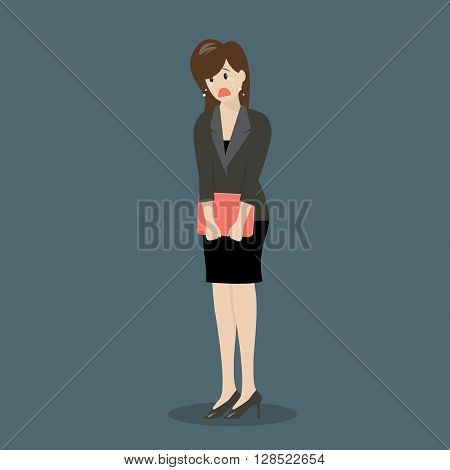 Weeping business woman. Business cartoon mistake concept